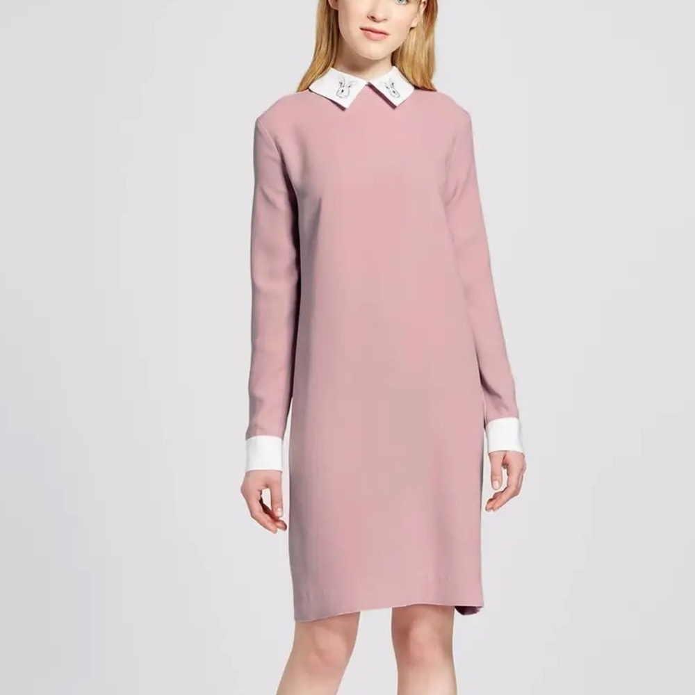 Victoria Beckham x Target Blush Pink Rabbit Collared Long Sleeve Dress